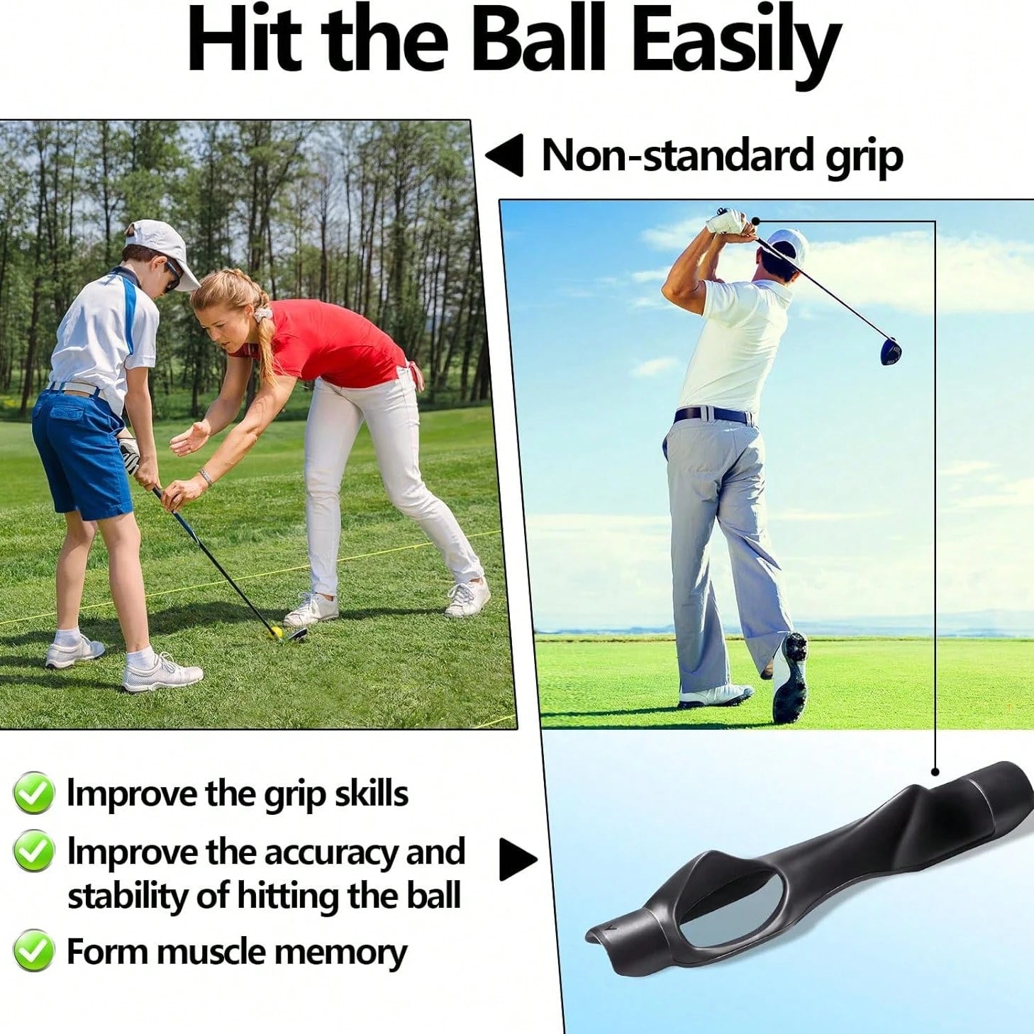 XISIYUJZ Golf Club Grip Trainer, Right-Handed Grip Trainer, Golf Club Grip And Swing Training Aid, Helps Golfers Maintain Correct Grip Posture, Can Be Installed On Most Golf Club Grips