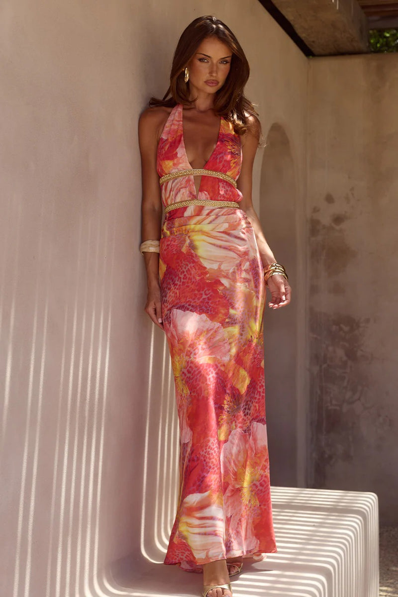 Xylia Halter Maxi Dress - Kiara Peach