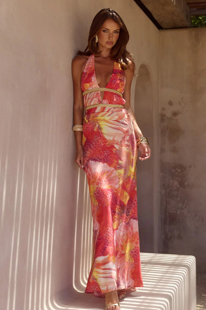 Xylia Halter Maxi Dress - Kiara Peach