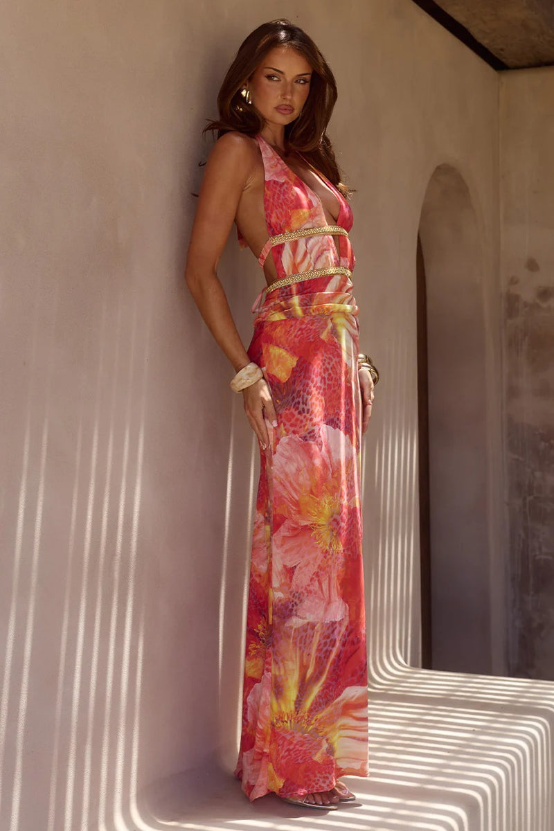 Xylia Halter Maxi Dress - Kiara Peach