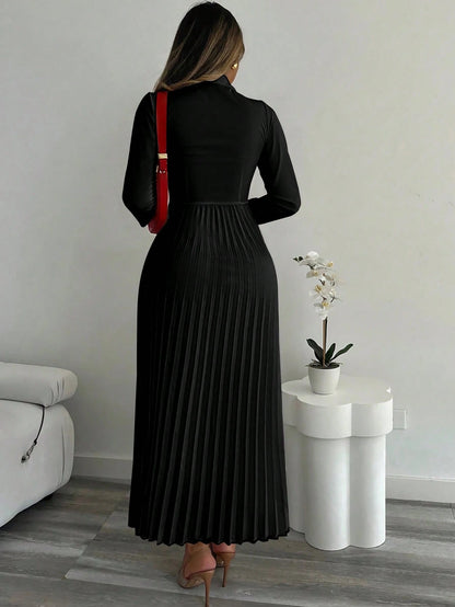 Xyvia Women's Elegant Cinched Waist Pleated Button-Down Shirt Dress, Suitable For Commute, Office, Wedding Events In Autumn/Winter