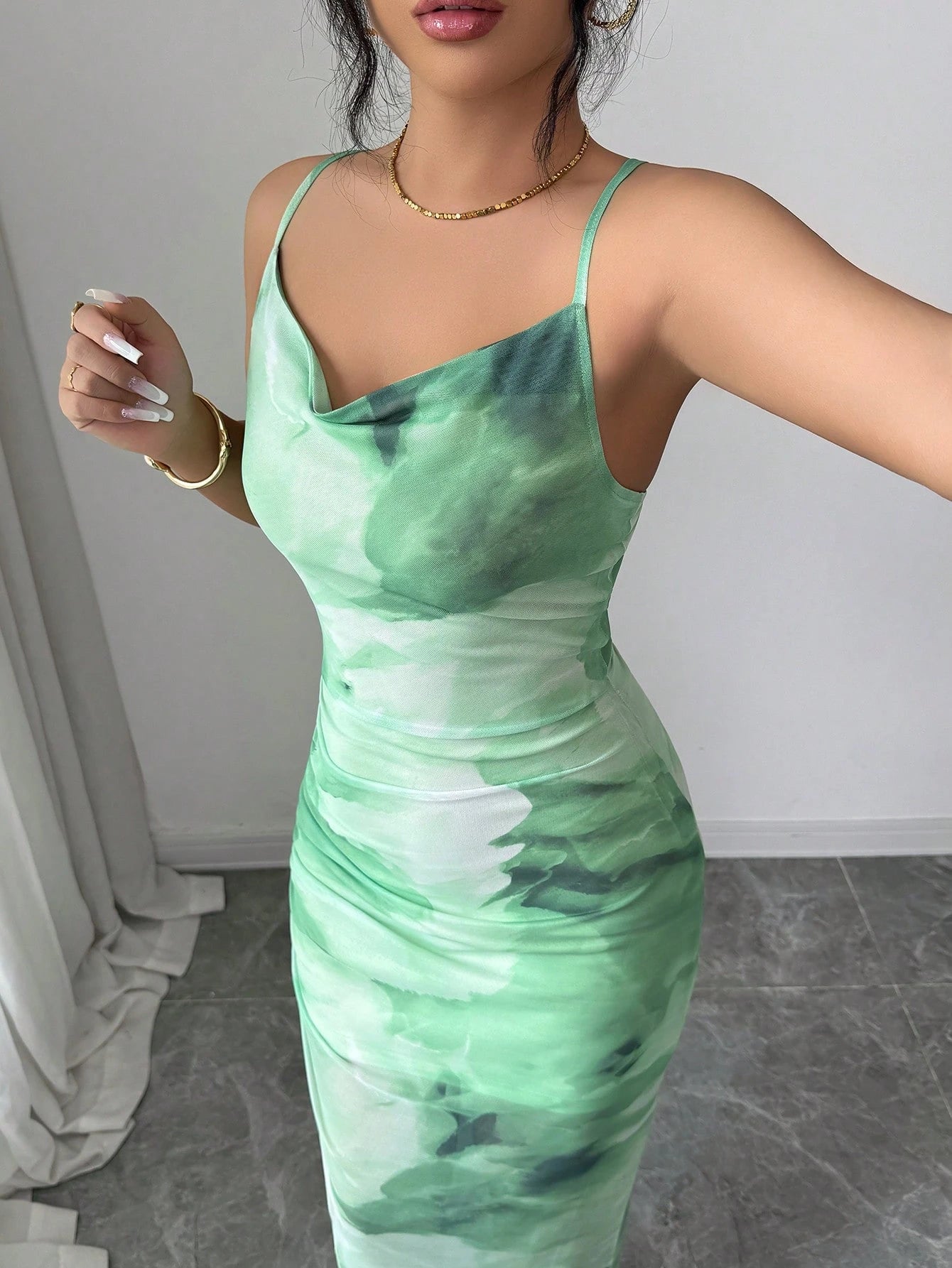 Xyvia,Women's Summer Elegant Beach Dress, Netting Tie-Dye Bodycon Backless Asymmetrical Hem Dress