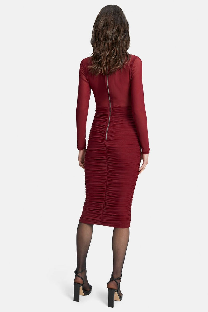 Yasmeen Midi Mesh Dress - Burgundy - SHOPJAUS - JAUS