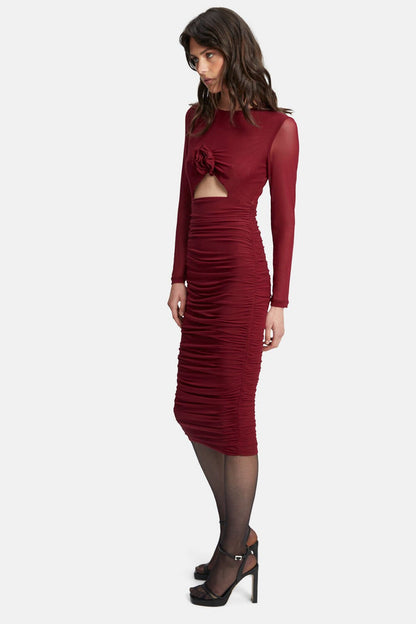 Yasmeen Midi Mesh Dress - Burgundy - SHOPJAUS - JAUS