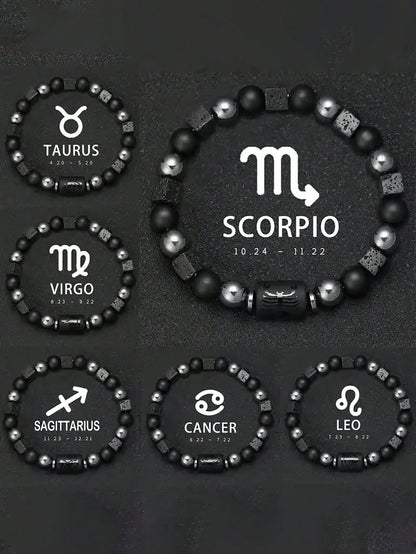 YAUKIA 12 Zodiac Men And Women Couple Friendship Bracelets With Volcanic Stone And Hematite Beads Great Personalized Gift