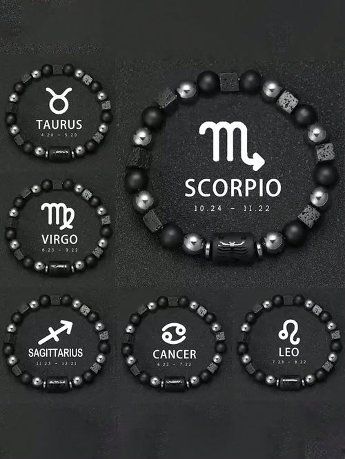 YAUKIA 12 Zodiac Men And Women Couple Friendship Bracelets With Volcanic Stone And Hematite Beads Great Personalized Gift