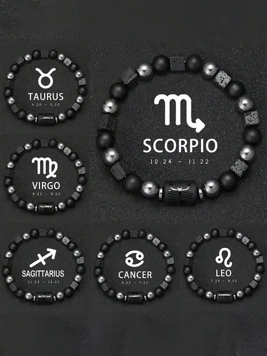 YAUKIA 12 Zodiac Men And Women Couple Friendship Bracelets With Volcanic Stone And Hematite Beads Great Personalized Gift