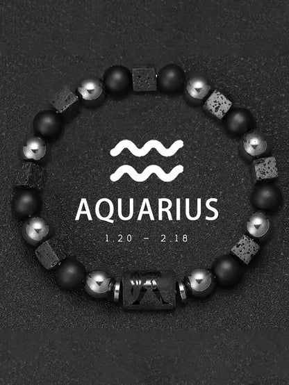 YAUKIA 12 Zodiac Men And Women Couple Friendship Bracelets With Volcanic Stone And Hematite Beads Great Personalized Gift