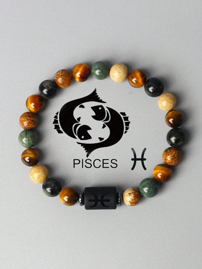 YAUKIA Boho Tiger'S Eye Luck Bracelet, Featuring 12 Zodiac Signs Jacaranda, And Beaded Gemstones, Perfect For Virgo, Leo, Libra Friendship Jewelry Gift