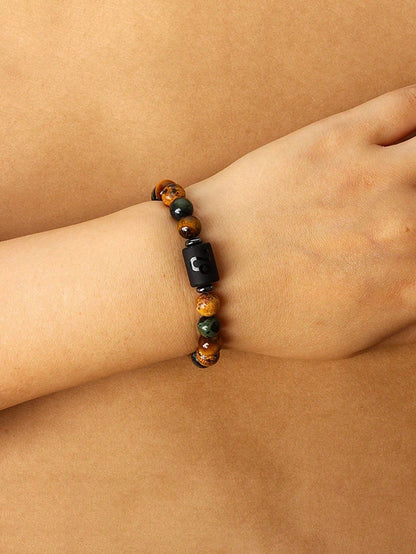YAUKIA Boho Tiger'S Eye Luck Bracelet, Featuring 12 Zodiac Signs Jacaranda, And Beaded Gemstones, Perfect For Virgo, Leo, Libra Friendship Jewelry Gift