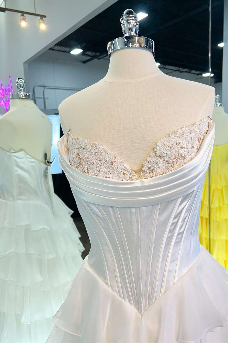Yellow Corset A-line Ruffle Long Formal Dress