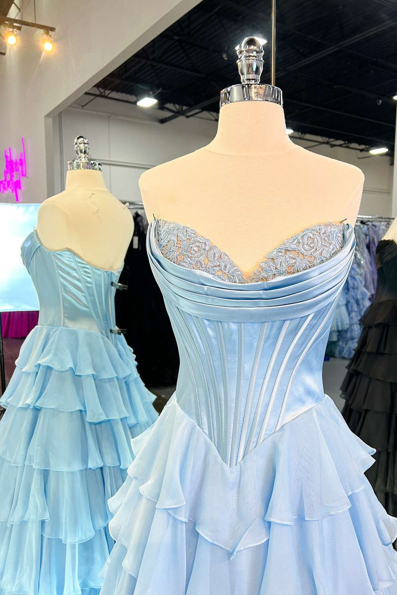 Yellow Corset A-line Ruffle Long Formal Dress