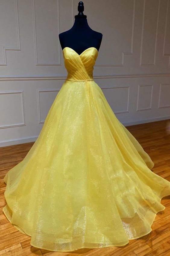 Yellow Tulle Prom Dress Sweetheart Neckline - Formal Gown