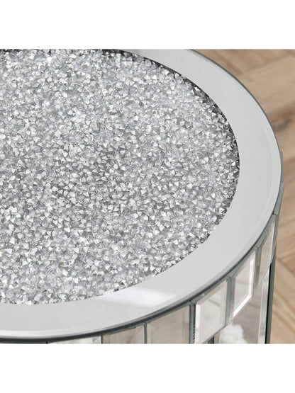 YOGLAD Round Mirrored End Table With Crystal Inlay, 2-Tier Small Side Table With Storage Shelf, 24" Tall Silver Accent Table, Modern Glam Sofa Table For Living Room, Bedroom, Small Spaces