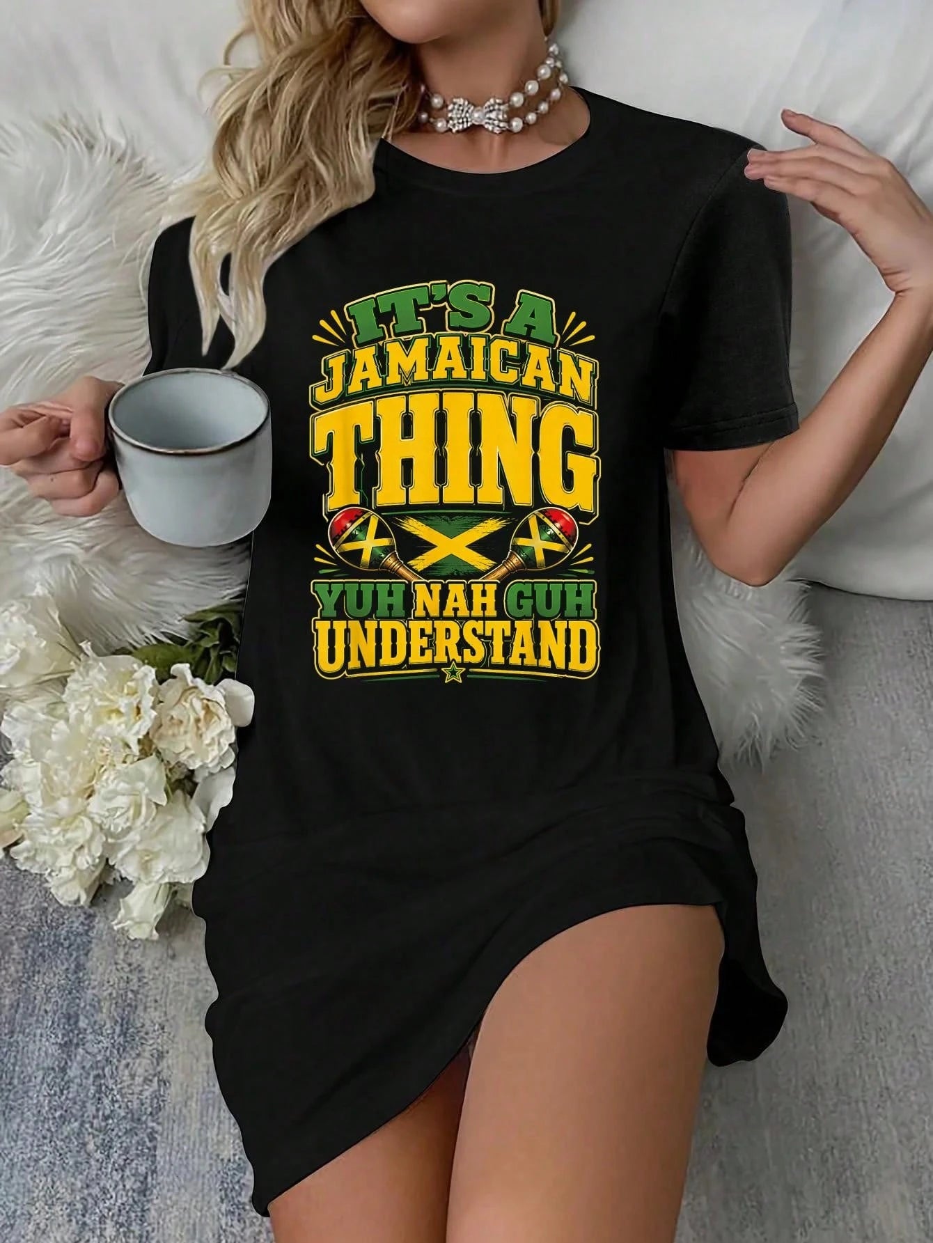 Yuh Nah Guh Understand Its A Jamaican Thing Jamaica Flag T-Shirt Dress Women's Dress, Casual Summer Dress