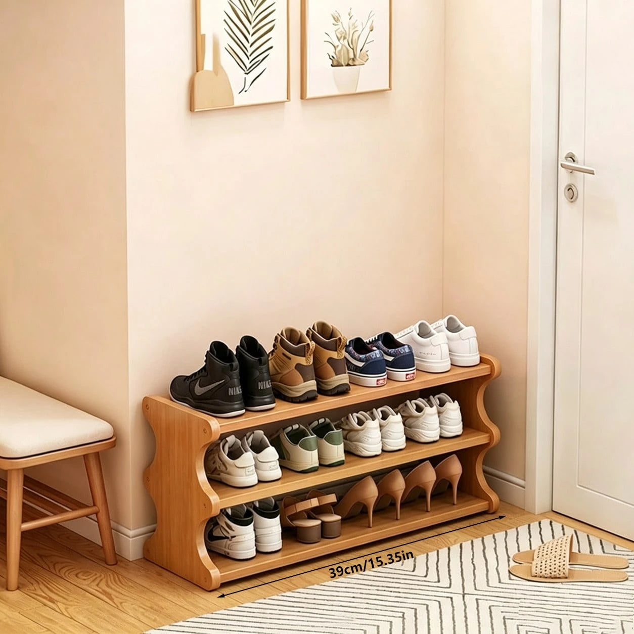 Yworvi A [Bamboo Shoe Rack] Christmas Gift Bamboo Shoe Rack| Wood Grain Veneer Shoe Storage Rack, Easy To Assemble, Space-Saving, Suitable For Front Door Entrance, Entryway, Living Room, Bedroom, Gar