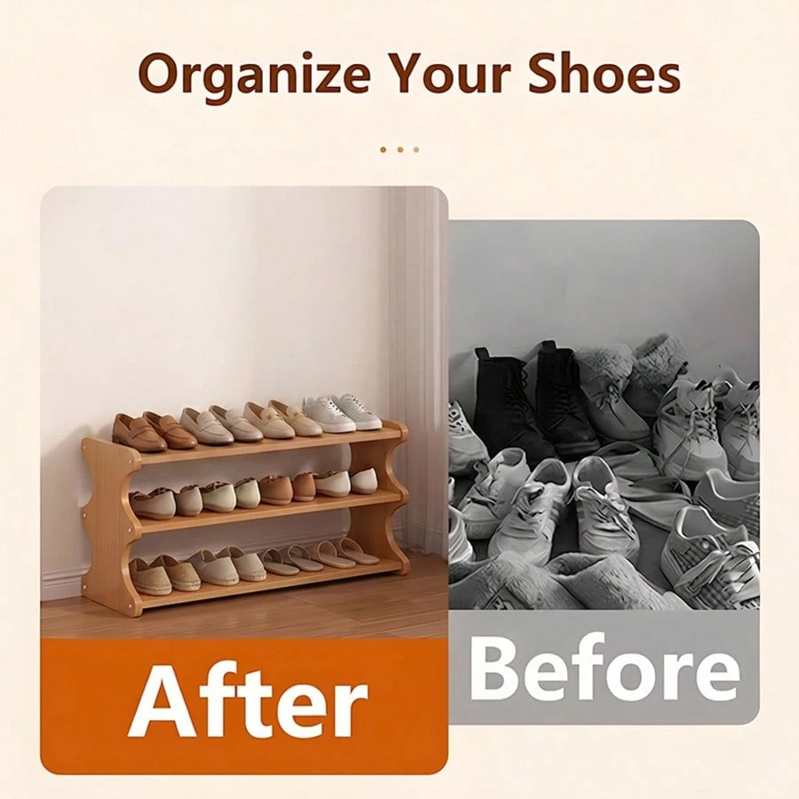 Yworvi A [Bamboo Shoe Rack] Christmas Gift Bamboo Shoe Rack| Wood Grain Veneer Shoe Storage Rack, Easy To Assemble, Space-Saving, Suitable For Front Door Entrance, Entryway, Living Room, Bedroom, Gar