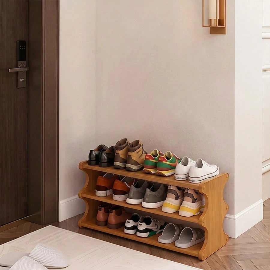 Yworvi A [Bamboo Shoe Rack] Christmas Gift Bamboo Shoe Rack| Wood Grain Veneer Shoe Storage Rack, Easy To Assemble, Space-Saving, Suitable For Front Door Entrance, Entryway, Living Room, Bedroom, Gar