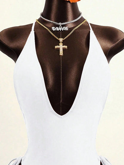 Zestiva 2026 Spring/Summer Women's New Adjustable Spaghetti Strap Deep V-Neck Wireless White Vacation Bikini Swimsuit