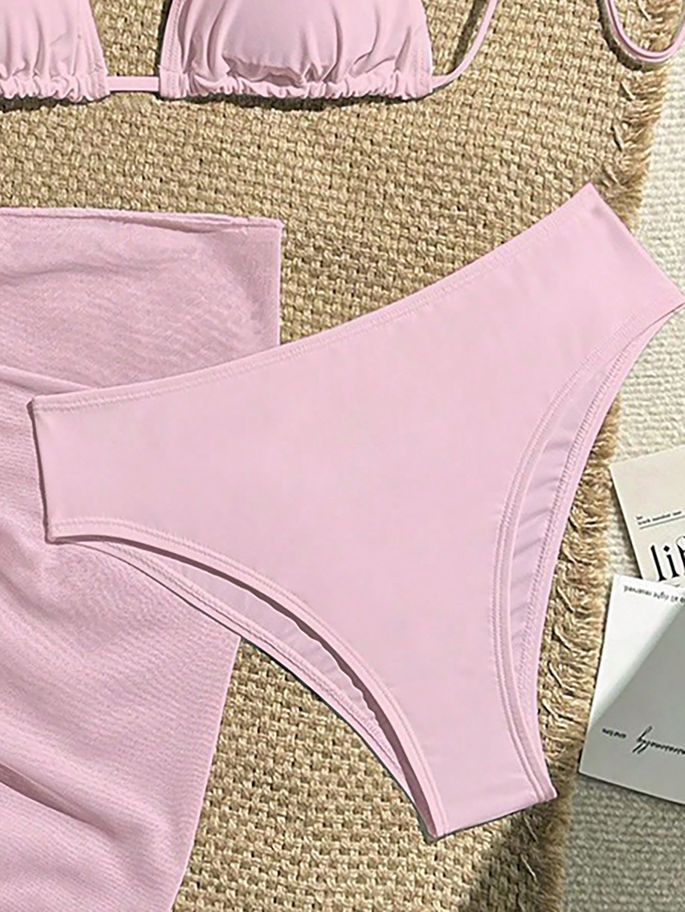 Zestiva 3pcs/Set Solid Color Textured Bikini Swimwear For Beach Vacation For Summer