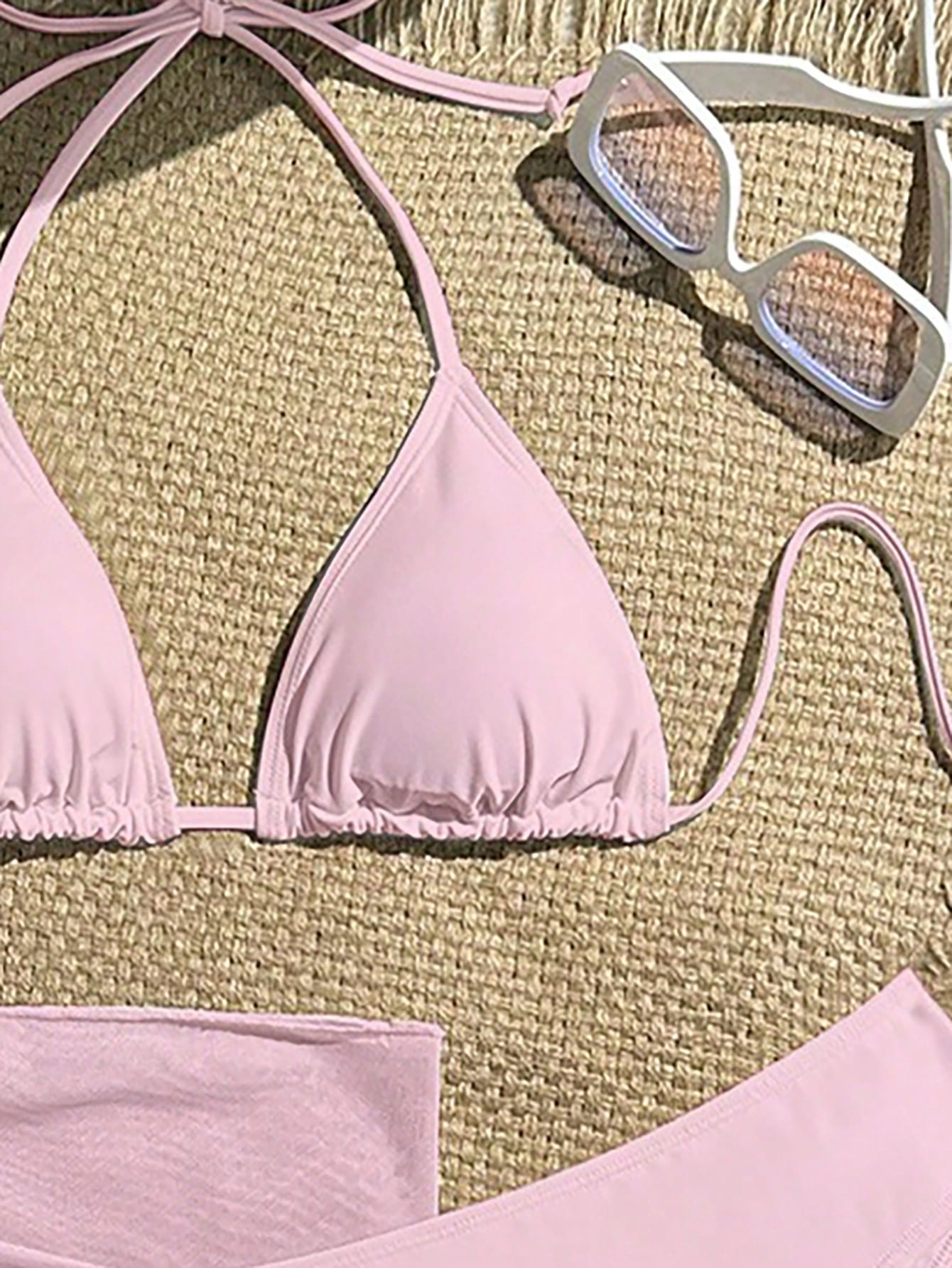 Zestiva 3pcs/Set Solid Color Textured Bikini Swimwear For Beach Vacation For Summer