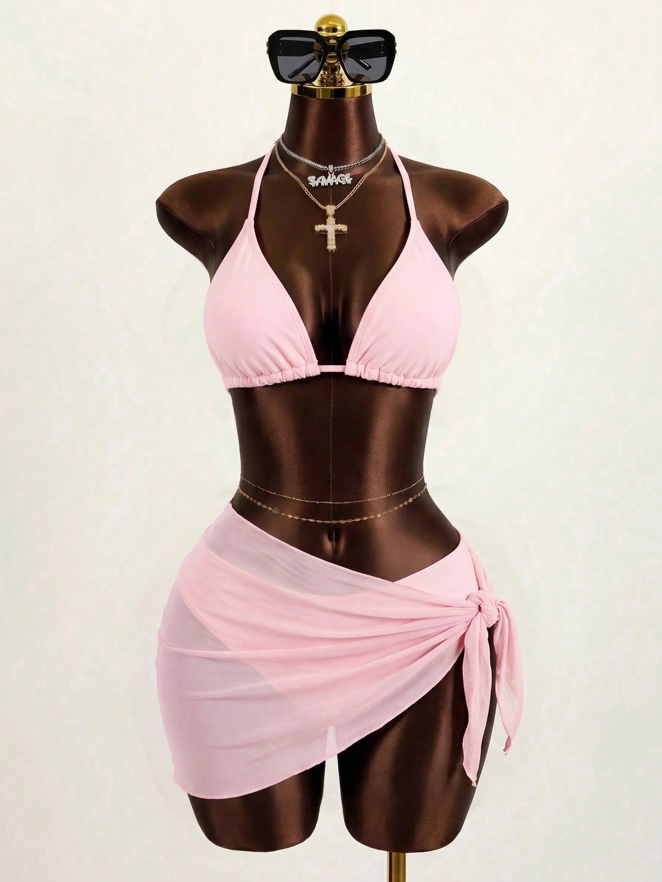 Zestiva 3pcs/Set Solid Color Textured Bikini Swimwear For Beach Vacation For Summer