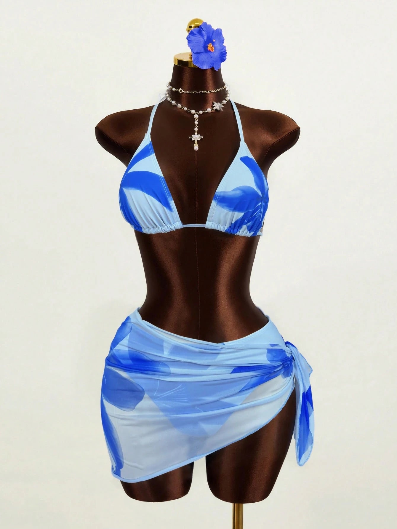 Zestiva 3pcs/Set Women's Floral Print Halter Neck Tie Back Sexy Bikini Swimwear For Beach Resort For Summer Beach Vacation