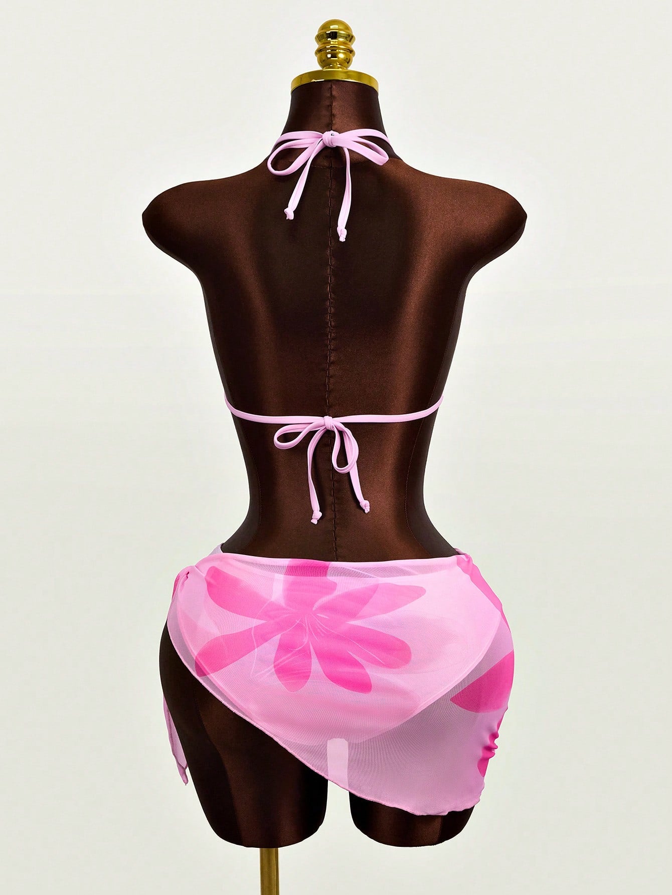 Zestiva 3pcs/Set Women's Floral Print Halter Neck Tie Back Sexy Bikini Swimwear For Beach Resort For Summer Beach Vacation