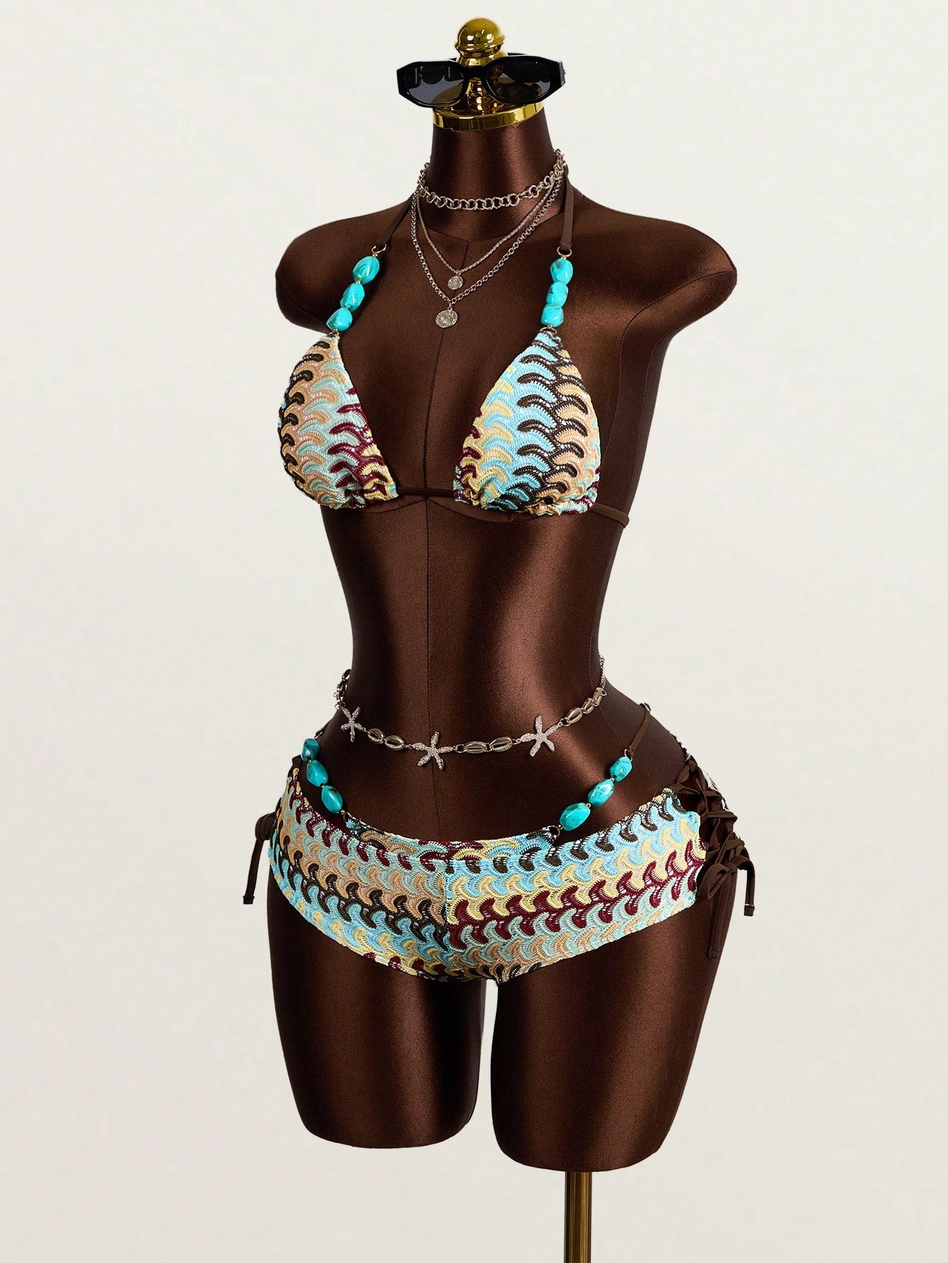 Zestiva 3pcs Women's Bohemian Crochet Swimsuit Set, Beach Pool Casual Party Vacation, Spring Summer