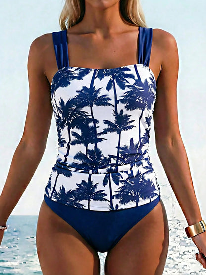 Zestiva Women's 2 Pieces Swimsuit Set With Floral Print, Thick Straps, Ruched Slimming Fit, Summer Holiday Beach Wear