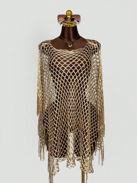 Zestiva Women's Colorful Ombre High Slit Maxi Flowy Fringe Mesh Sexy Kimono Cover Up For Beach Vacation, Spring/Summer/Autumn