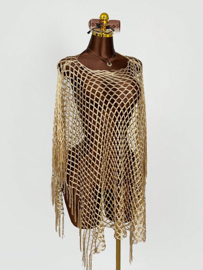 Zestiva Women's Colorful Ombre High Slit Maxi Flowy Fringe Mesh Sexy Kimono Cover Up For Beach Vacation, Spring/Summer/Autumn