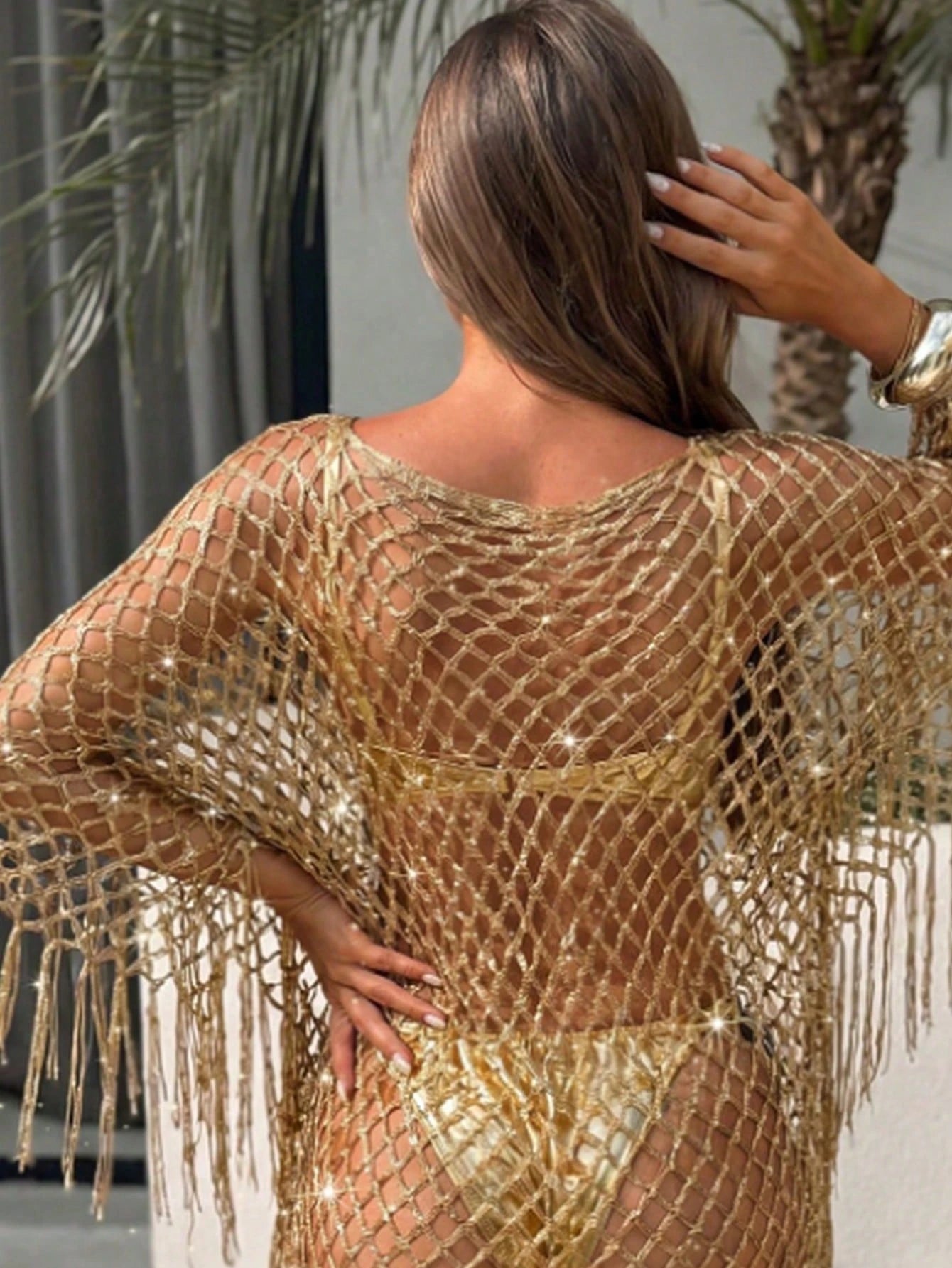 Zestiva Women's Colorful Ombre High Slit Maxi Flowy Fringe Mesh Sexy Kimono Cover Up For Beach Vacation, Spring/Summer/Autumn