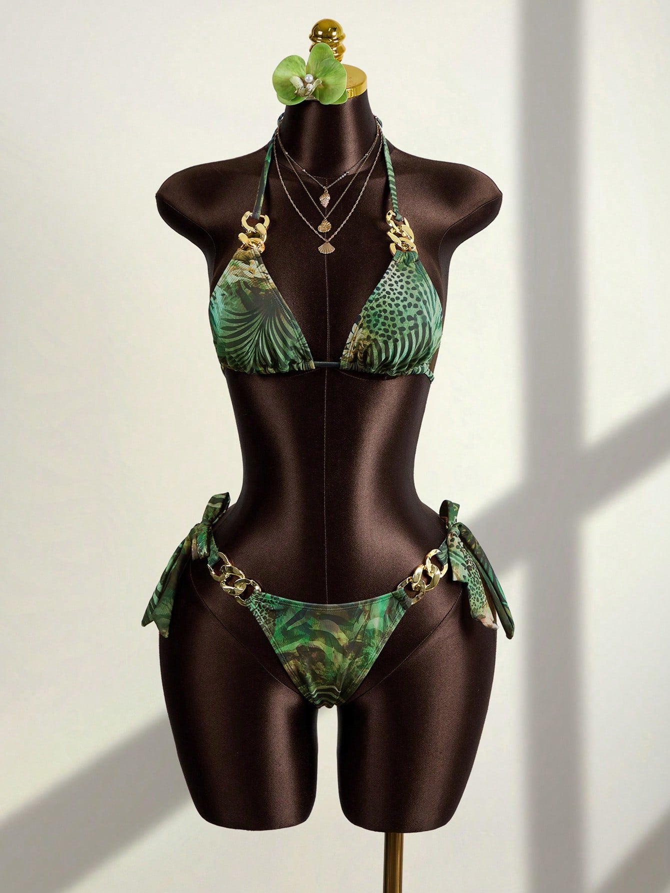 Zestiva Women's Summer Vacation Casual Beach Outfit, Zebra & Leopard Print Pattern 3-Piece Bikini Set With Halter Neck Tie And Skirt, Holiday Swimwear