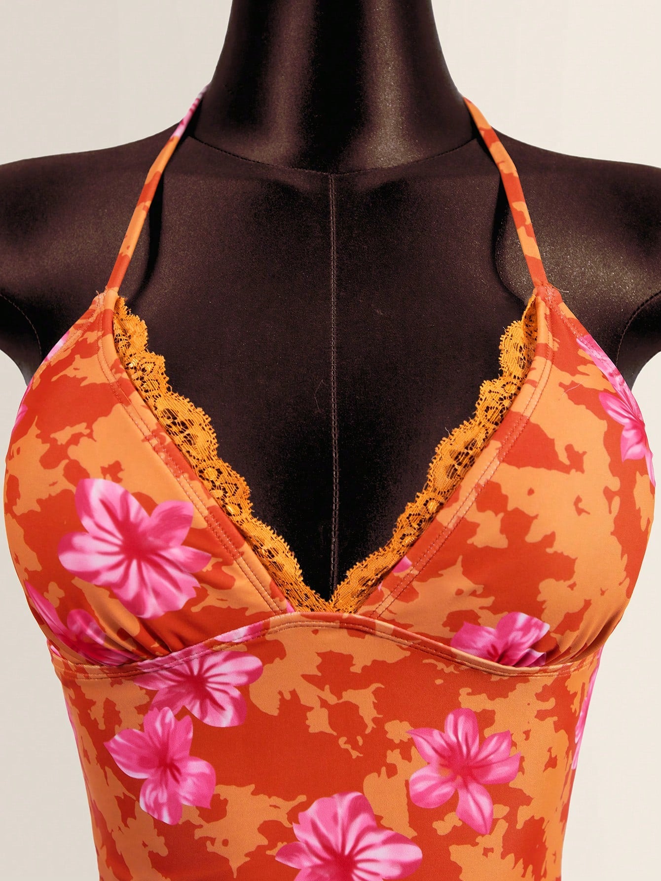 Zestiva Women's Summer Vacation Casual Beach Wear Tropical Floral Print Strapless Bandeau Tie Back Camisole Strap Bikini Lace Trim 2-Piece Swimwear Set